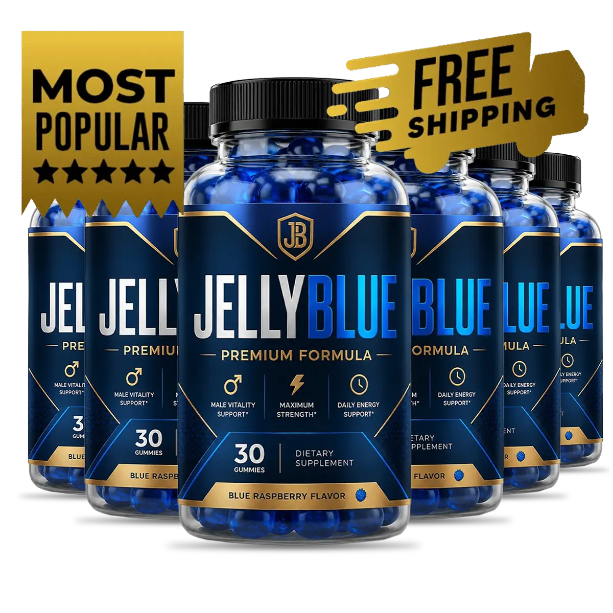 JellyBlue 6 bottle pack marked most popular with a free shipping flash, a 180 day supply