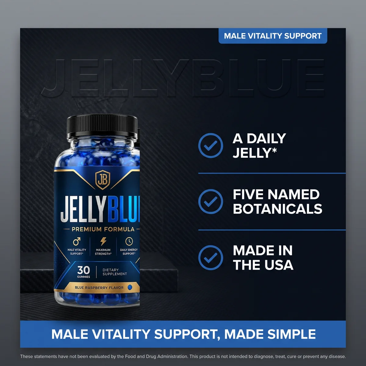 Vegetarian Jelly Blue: the seller's listing graphic for the daily blue raspberry gummy